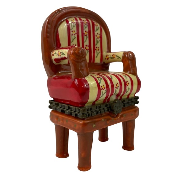 Vintage Limoges MCM Hand Painted Floral Striped Grandma Chair Cottagecore Pill